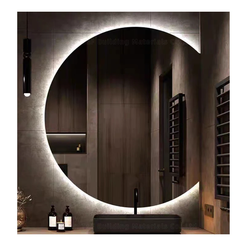 Hotel Bathroom Vanity Wall Half Round Mirror Customized Led Backlit Defogger Smart Half Moon Bath Mirrors
