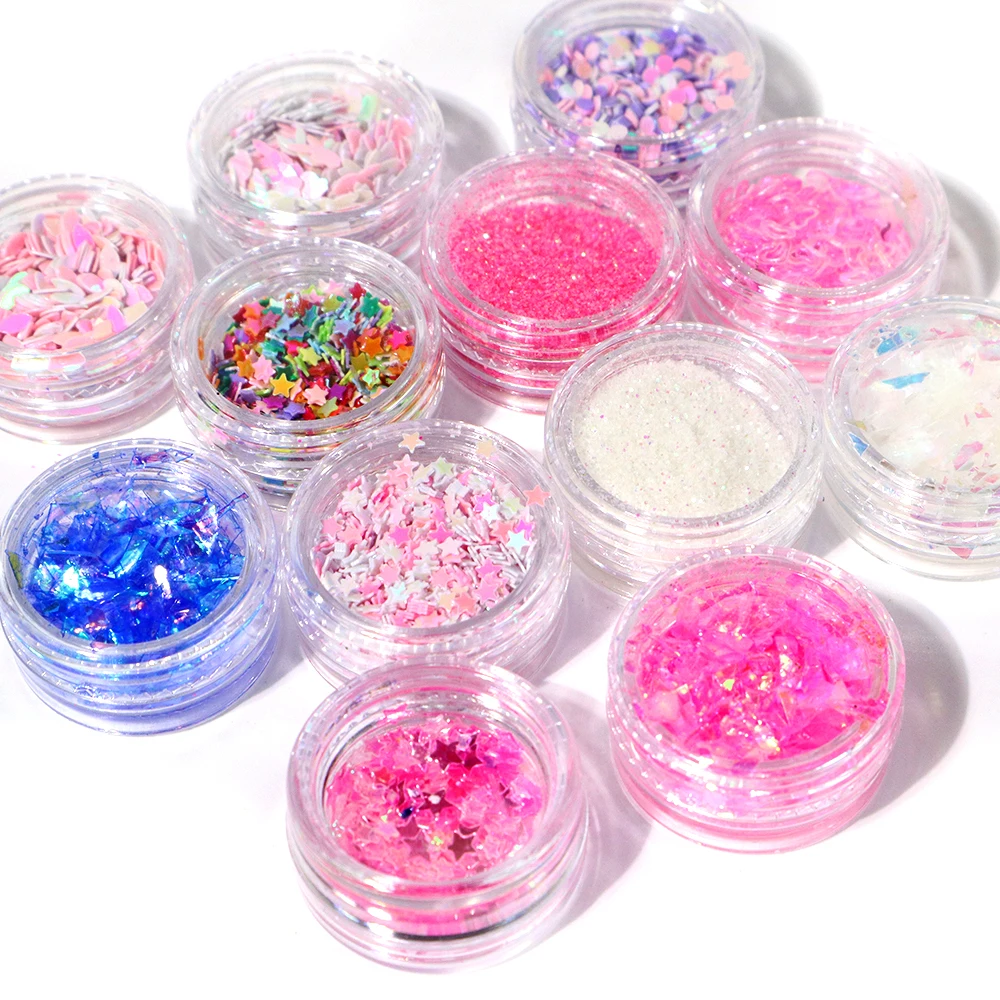 12 Colors Nail Art Mixed Hexagon Glitter Laser Symphony Bright
