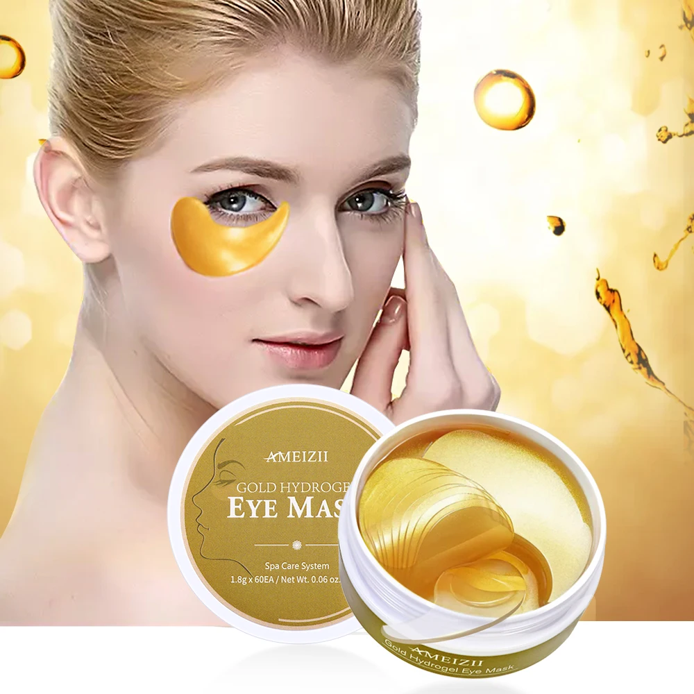 Free Sample 24K Gold Hydrogel Eye Mask Collagen Eyepatch Dark Circles Remover Anti Wrinkle Parches Para Ojos Sleeping Eyemask
