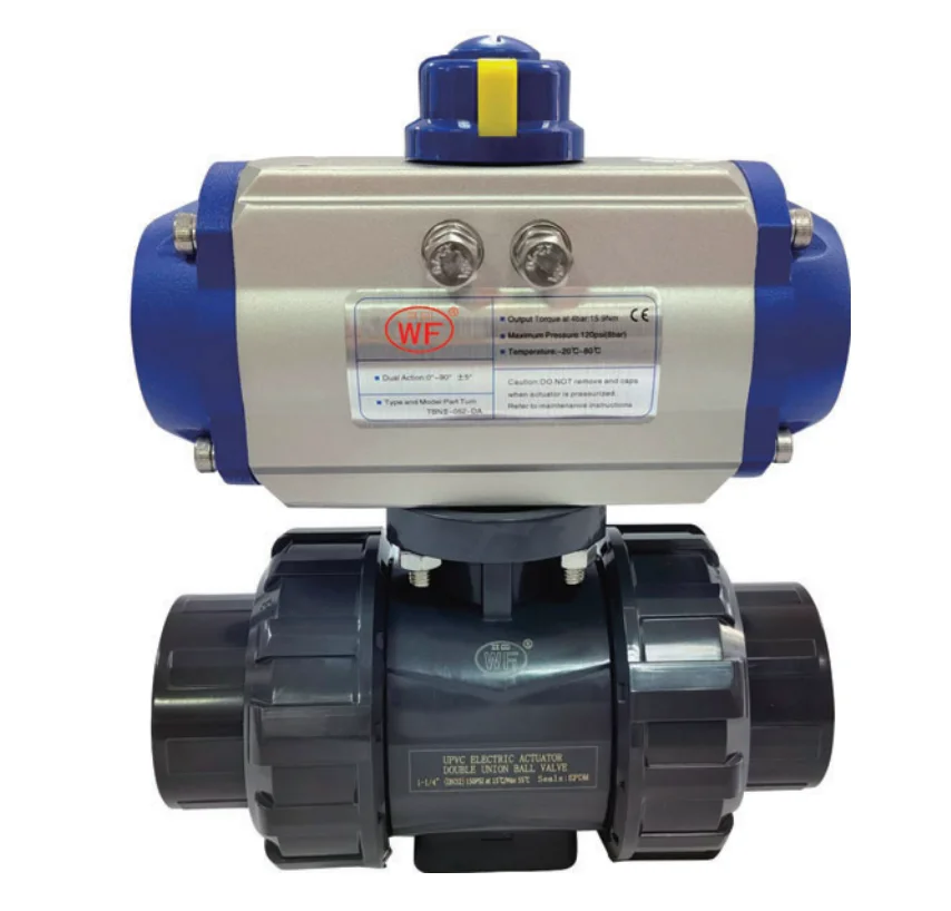Industry using ANSI/DIN/JIS UPVC/CPVC/PPH industrial PVC SCH80 pneumatic actuator true union ball valve with bracket EPDM/VITON