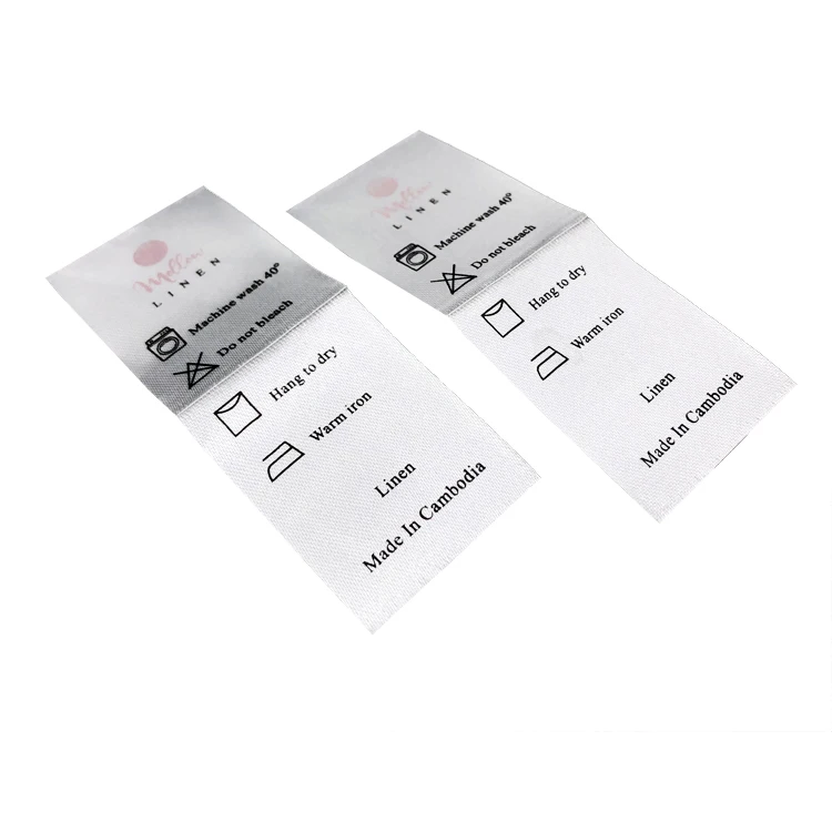 Custom Printed Label Wash Care Label Printing Logo Polyester Satin Clothing Labels