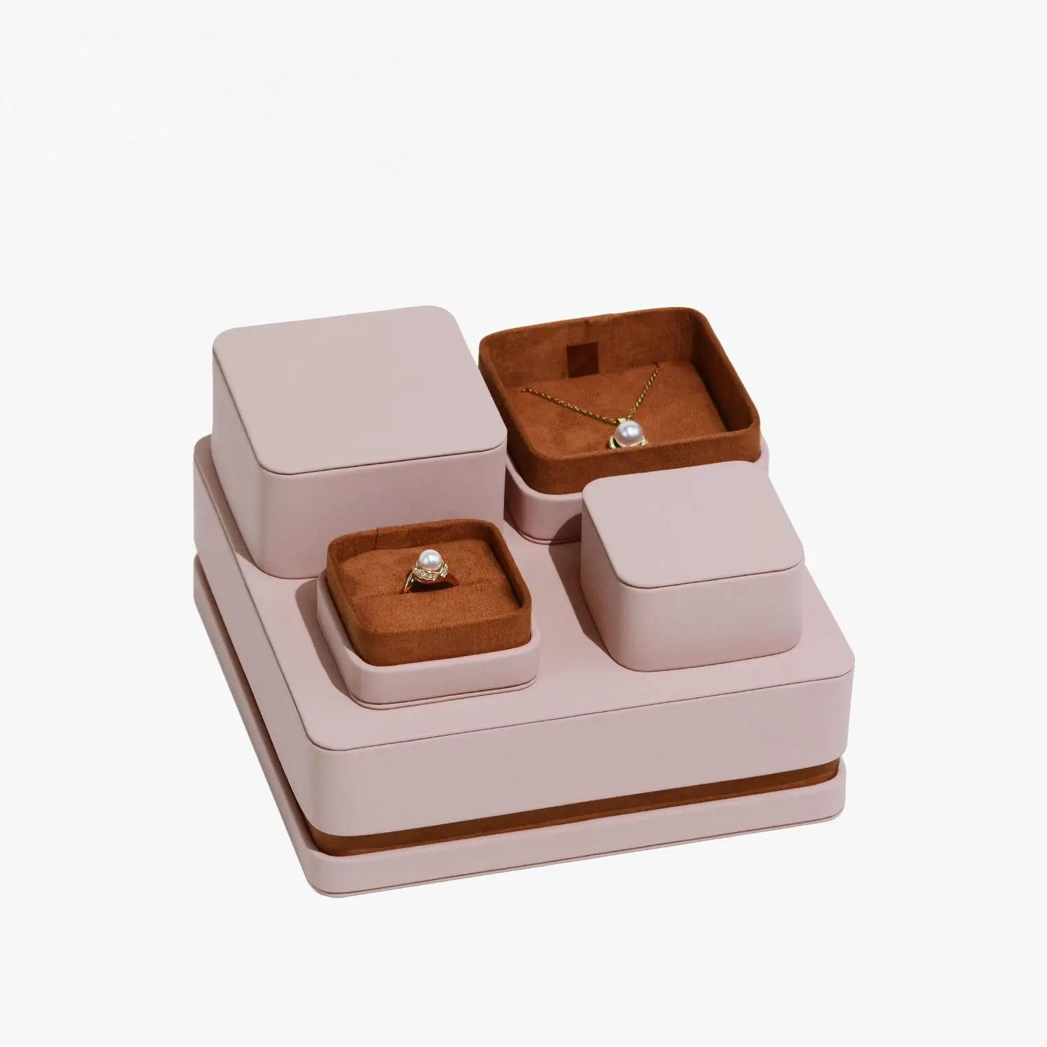 Best Selling New Custom Diamond Ring Jewelry Box Rounded Chain Jewelry Packing PU leather Necklace Pendant Box Jewelry Box