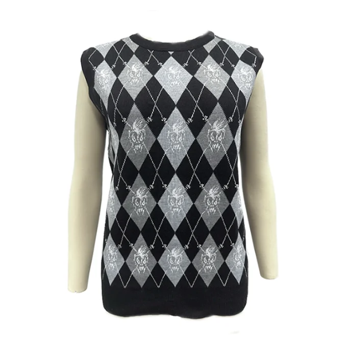 2022 Wholesale Customized O-neck Pullover Knit Vest Diamond-Shaped Pattern Sleeveless Sweater Vest For Women