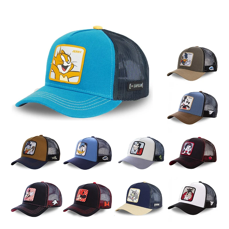 In stock anime mesh cap cartoon mesh baseball caps for men and women fashion hip hop wholesale trucker hat gorras