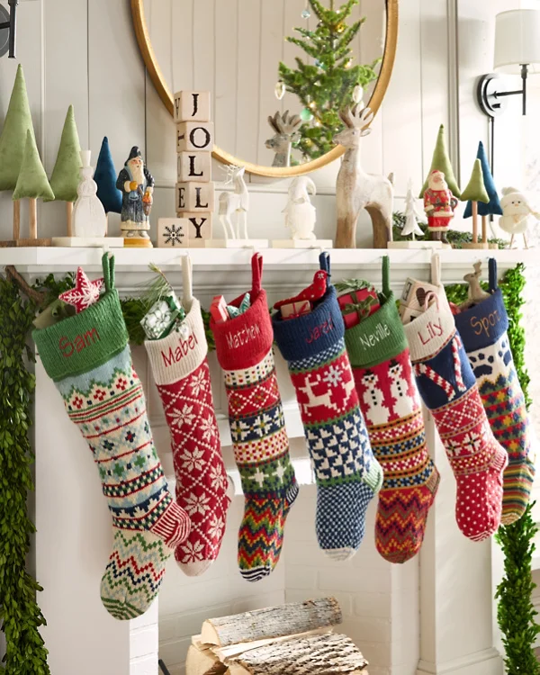 Woolen Stocking Collection Personalized Green Navy Snowman Flowers Chunky Knit Christmas Stockings