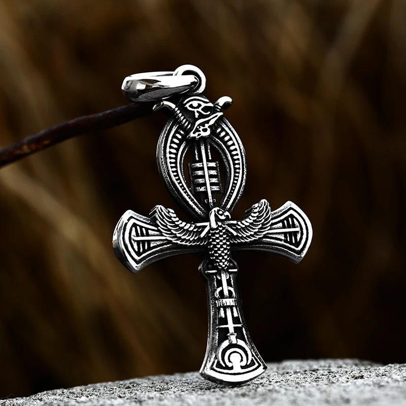 SS8-803P Egyptian Cross of Life Scepter Pendant Eagle Necklace Punk Jewelry For Men Wholesale