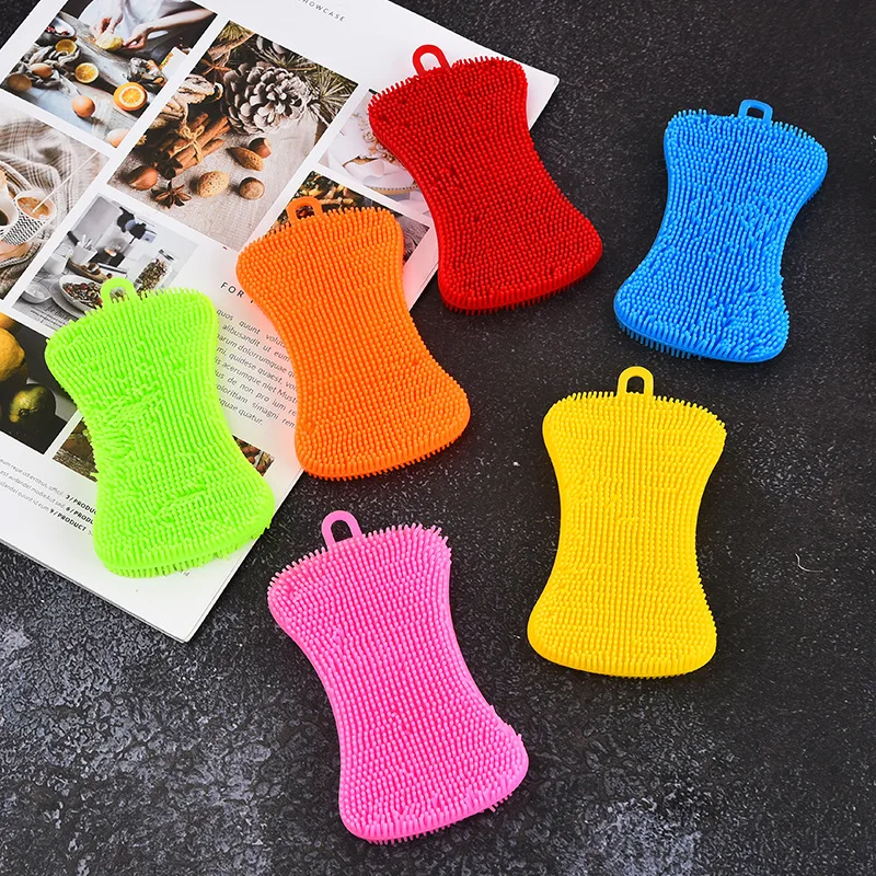 Factory customized silicone washing dish scrubber sponge bowl cleaning brush