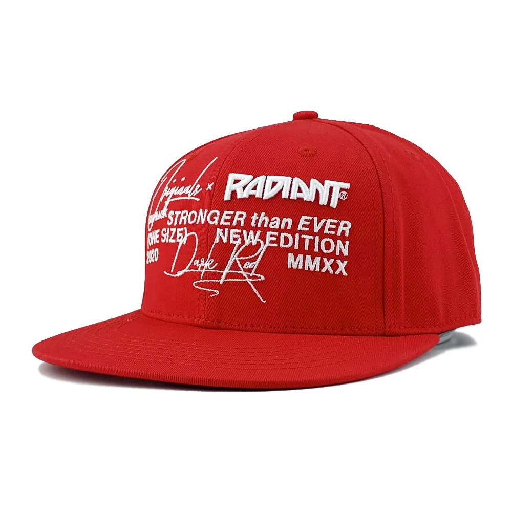 2022 Red Cotton Snap Back Cap New 3D Embroidery Side Custom A Frame Snap Backs Hat Customize Embroidery Snapback Hats Caps