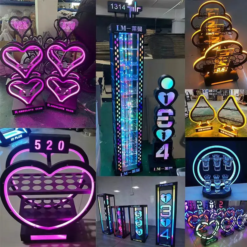 LED Luminous Rechargeable Cup Holder Acrylic Lighted Cocktail Display Stand VIP Nightclub Shot Glass Service Tray