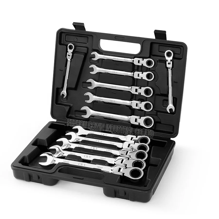 8-19mm chrome vanadium steel CrV flexible gear wrench set 12pieces flex head ratcheting combination spanner set