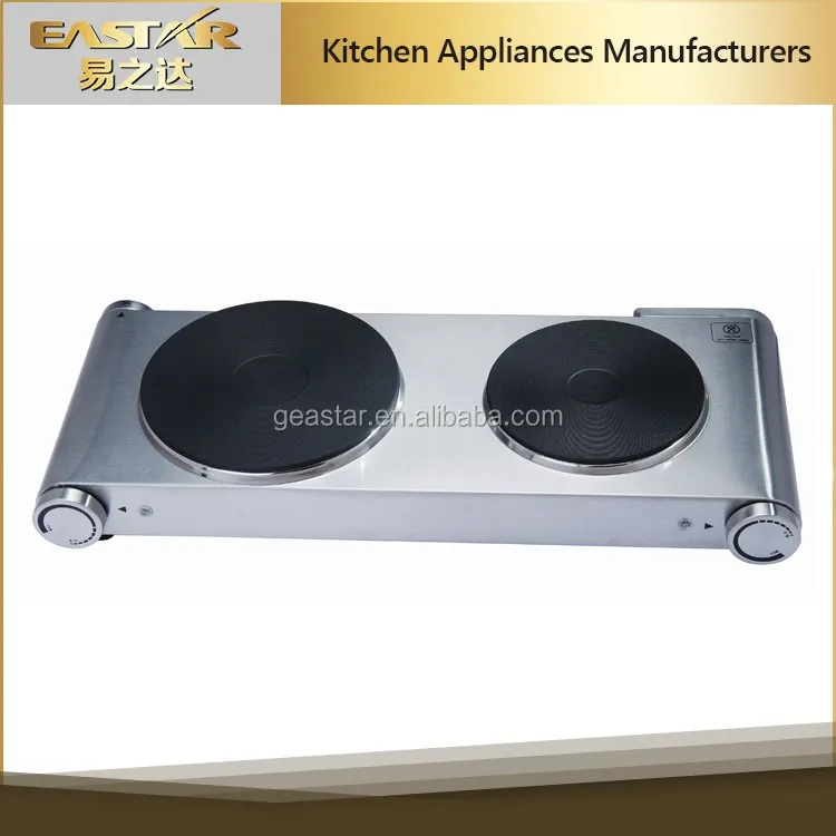 Countertop double cast iron burner,1500 W heating plate, temperature control, power indicator, easy to clean, black