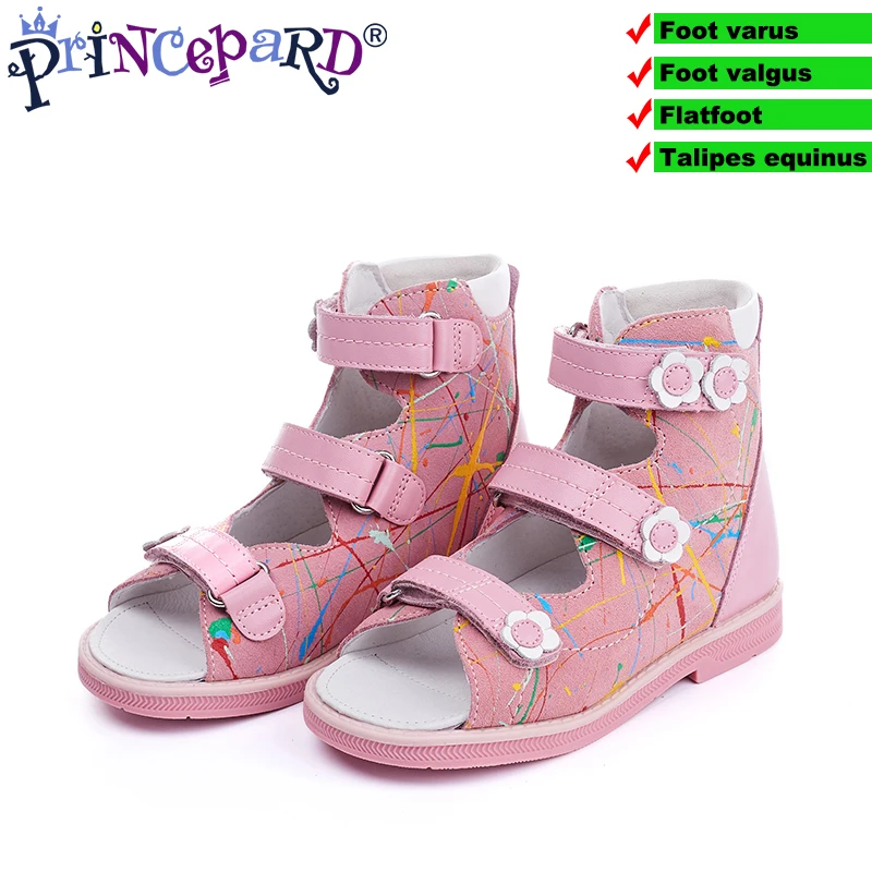 Princepard Hot Sale pink  leather children sandals for girls Orthopedic shoes Summer Kids baby princess Shoes