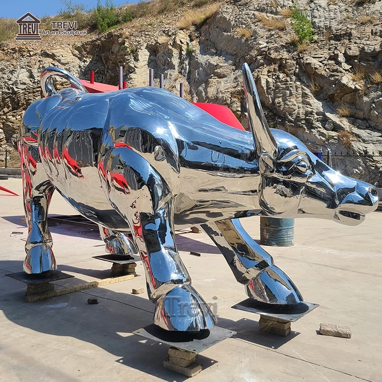 Large Crafts Garden Decorative Stainless Steel Bull Statue Metal Animal Sculpture for Sale