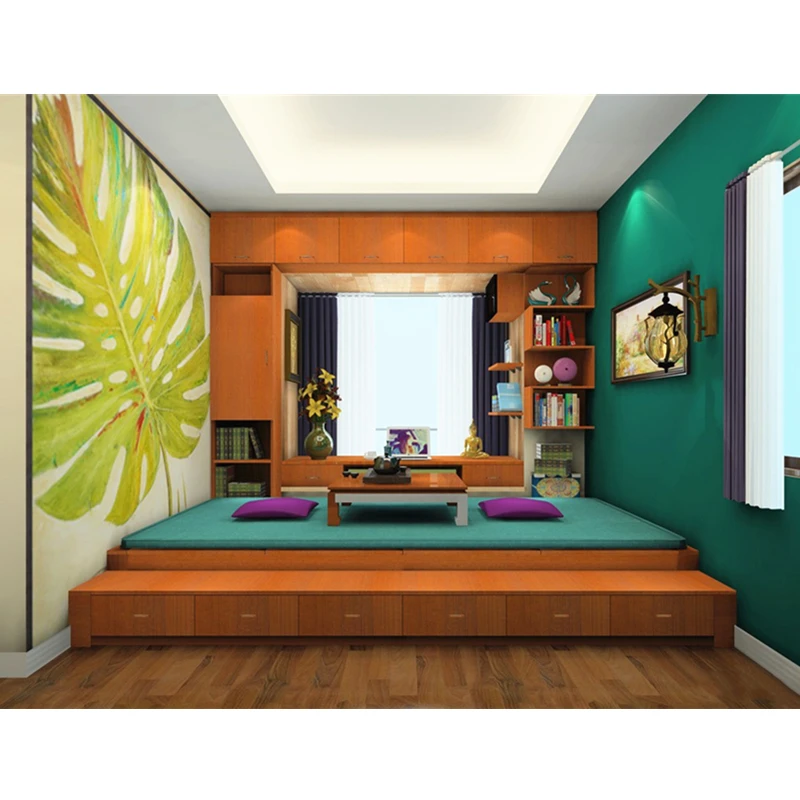 
Custom home study bedroom furniture modern board storage bed economical practical tatami with bookcase. 