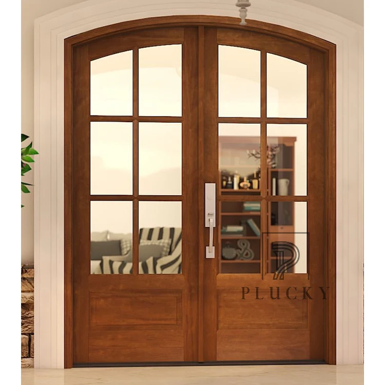 Villa exterior solid wooden door glass design main entrance door