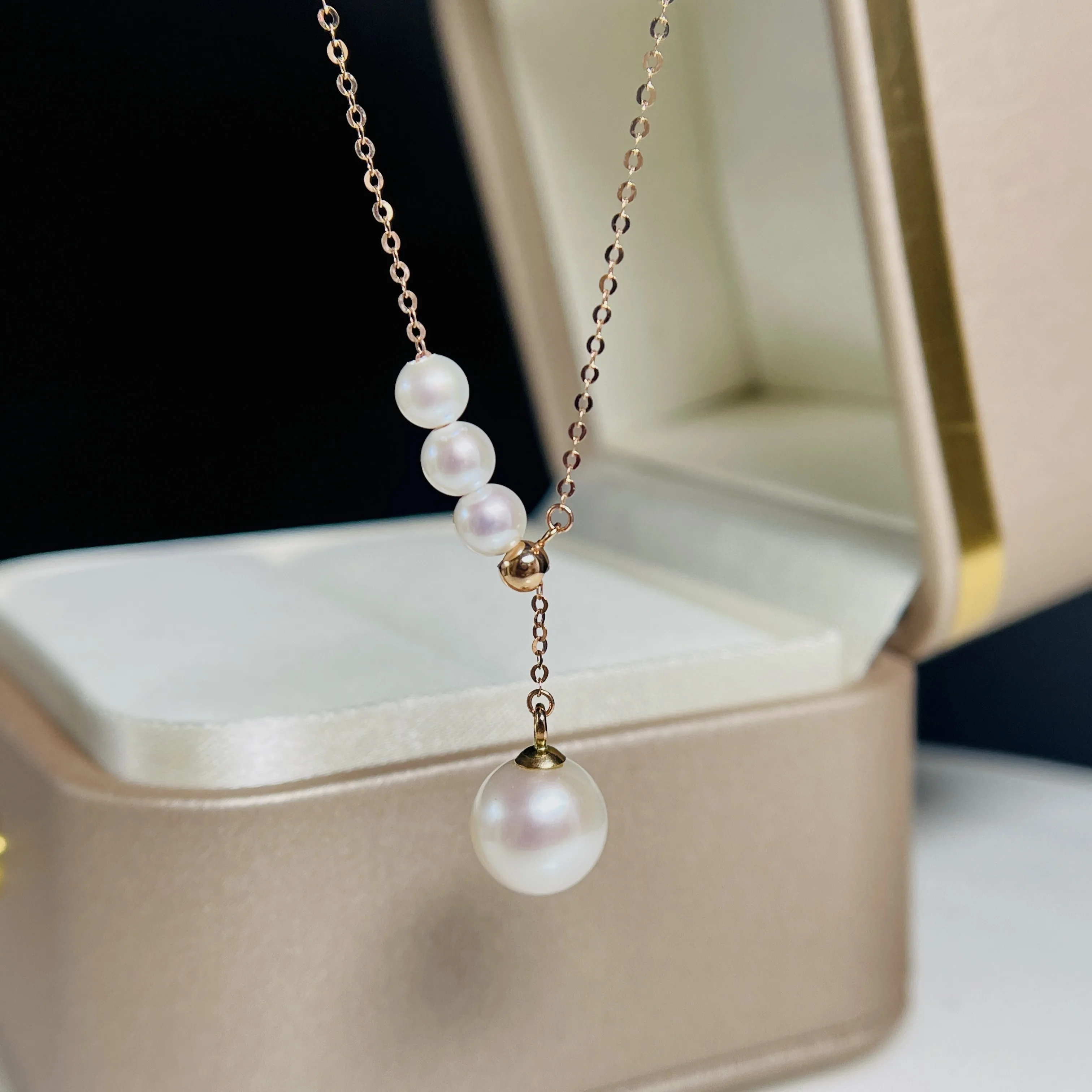 Ожерелье из чистого золота Пресноводный Жемчуг 4-8 мм