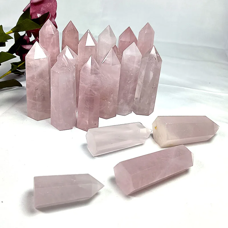 Оптовая продажа натуральные Исцеляющие кристаллы розовый кварц башня точка Чудесный Розовый любовный камень