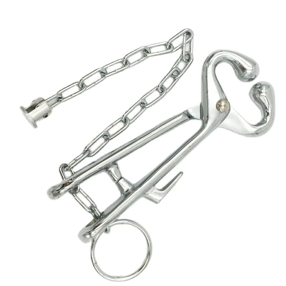 Cow Traction Clamp Cattle Nose Plier with Chain  Cow Nose Bovine Piercing Device Drilling Tool