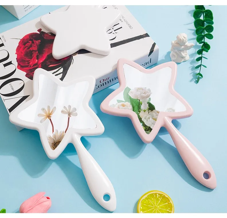 High Quality New Arrival Travel Portable Handheld Cosmetics Star Mirror Custom Logo Makeup Mirrors Single Side Handheld Mirror