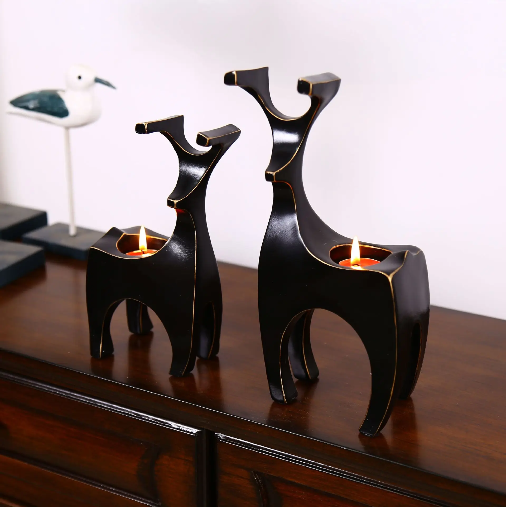Lucky Home Fashion Creative Abstract Resin Crafts Couple Deer Candlestick