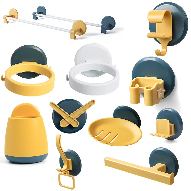 2020 12pcs/set Hot Kitchen Accessories Towel Rack Soap Box Toothbrush Holder Hole Free Mop Rack Shoe Rack