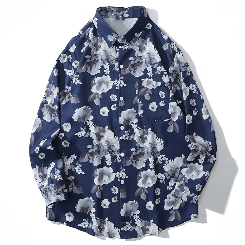 Лидер продаж, Модная стильная рубашка на заказ с длинным рукавом и цветочным принтом, повседневные мужские рубашки