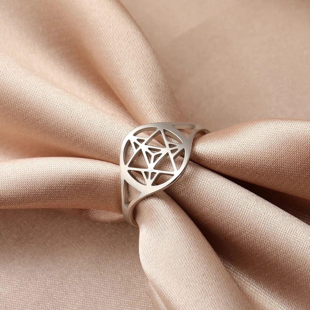 Merkaba Symbol Star Sacred Geometry Ring Vintage Meditation Finger Rings Stainless Steel Jewelry Gift