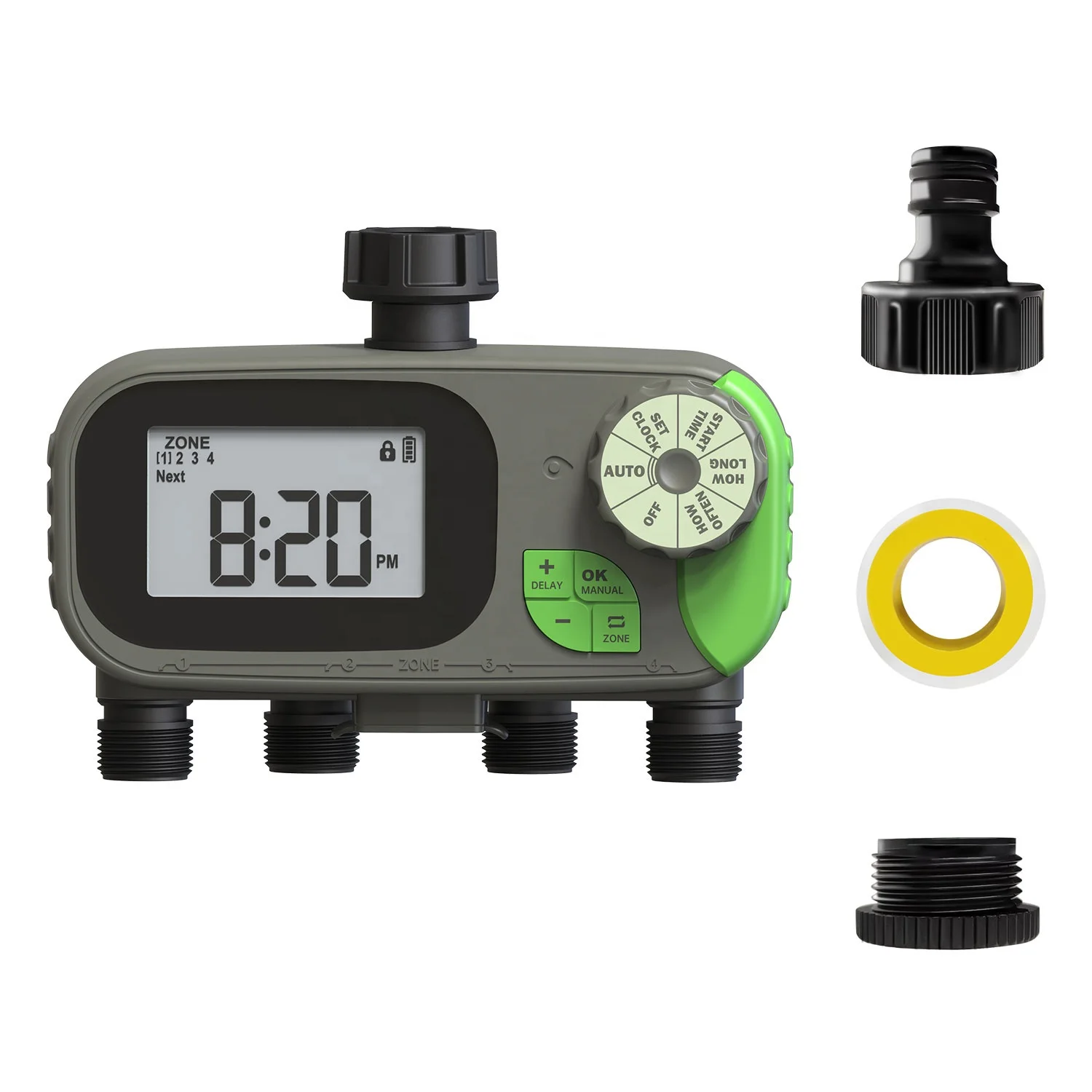 4-Zone Factory Battery Water Timer Irrigation Auto Outdoor Irrigation Digital Tap 24 Hours Water Timer