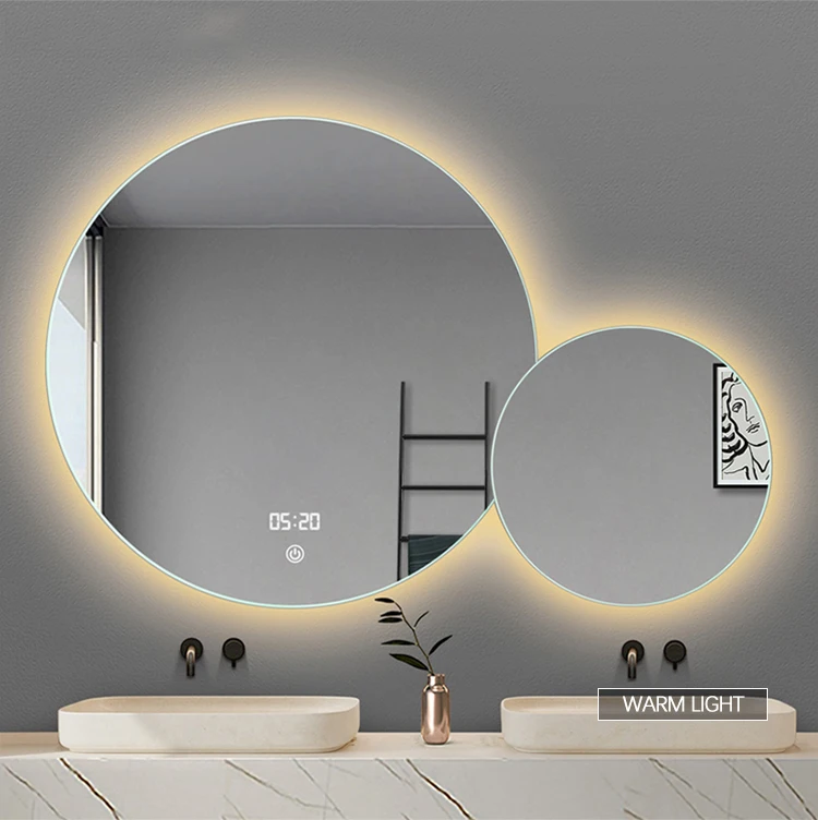 2 Round Frameless LED Mirror Defog Irregular Shape Wall Mounted