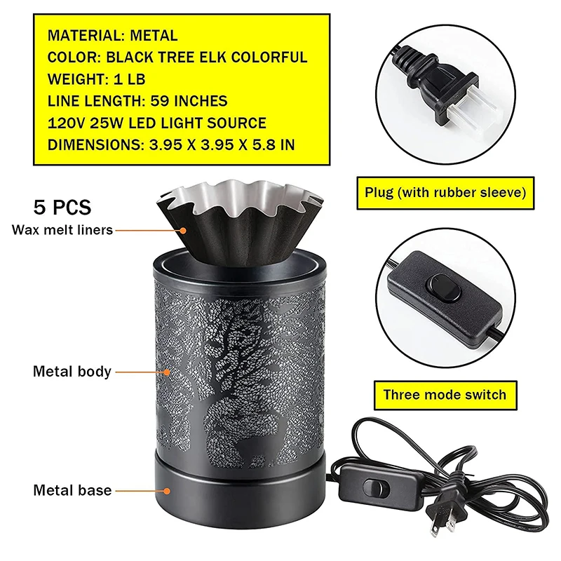 Fragrance Oil Lamp Warmer with 7 Color Lights - Pine Forest Deer Design Aromatherapy Oil Warmer for Home Decor