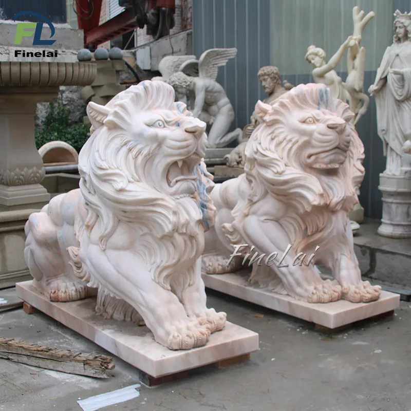 Outdoor Decoration Hand Carved Modern Garden Life Size White Large Marble Sitting Lion Statues For Sale