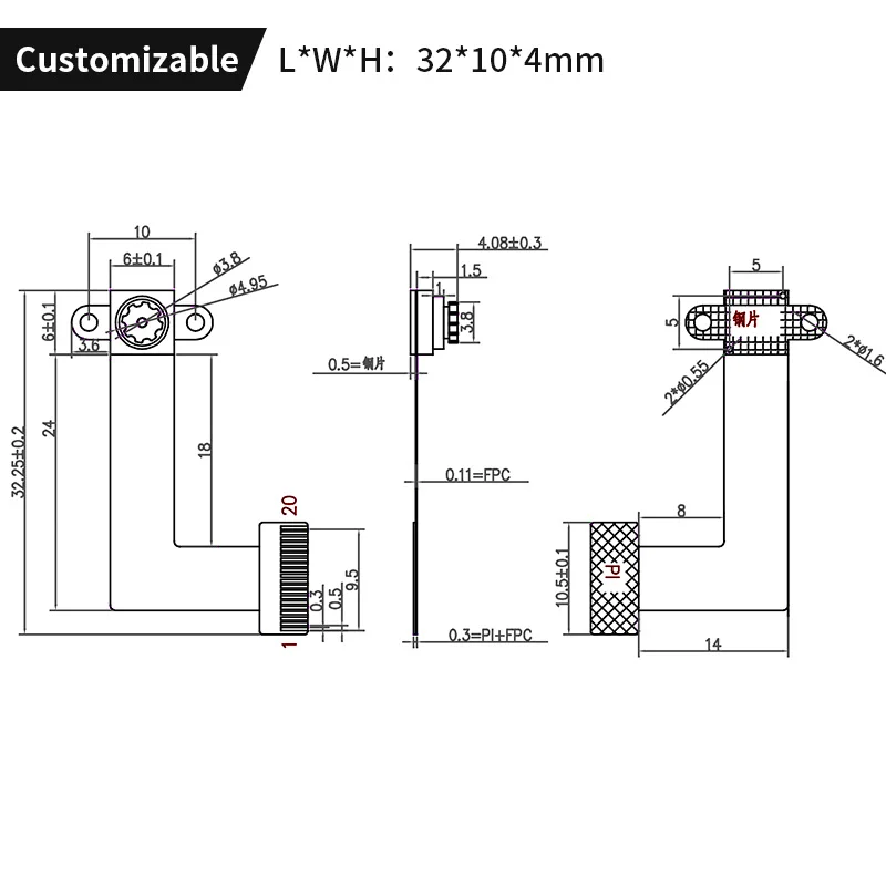 1/6.5'  GC0308 ISP sensor 0.3MP VGA 30fps No Distortion DVP Security Monitoring Camera Module