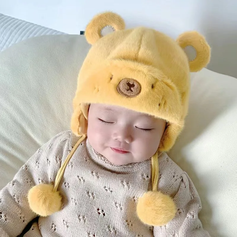 2024 Baby Fall/Winter Plush Warm Ear Caps for Boys and Girls Cute Cartoon Ear Beanies