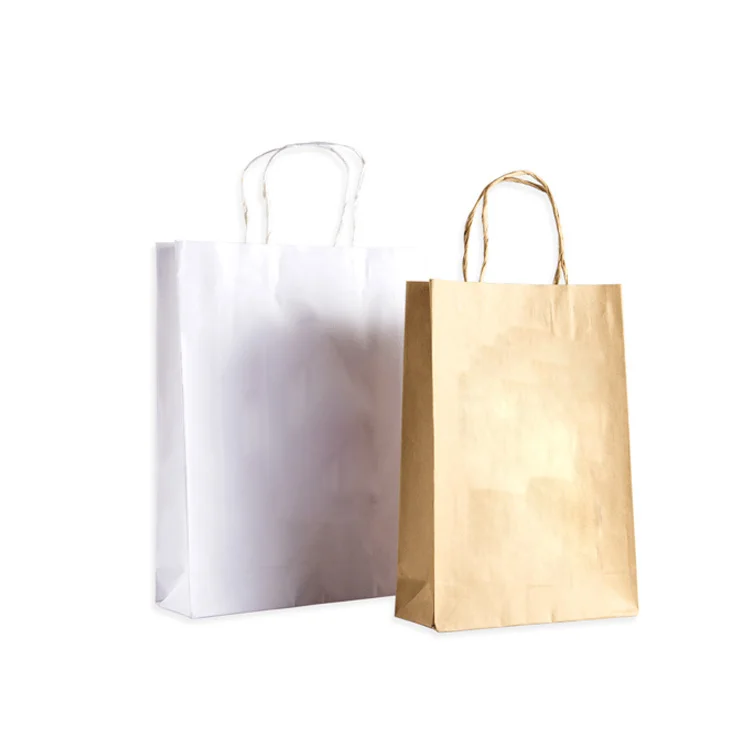 Wholesale Custom Printed Your Own Logo Packaging White Brown Kraft Gift Craft Shopping Paper Bag With Ribbon Handles