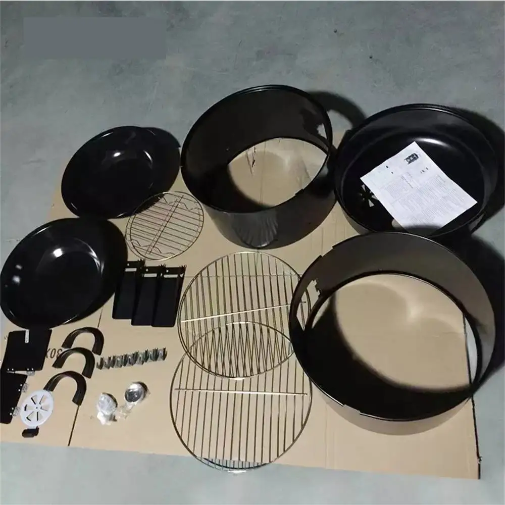 BBQ Grill Round Charcoal Stove Outdoor Bacon Portable 3 in 1 Barbecue Grills Double Deck Smoker Oven Camping Picnic Cooking Tool