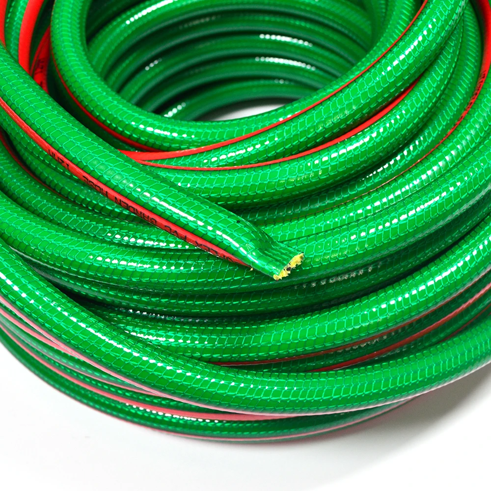 Highly flexible PVC garden hose plastic water hose pipe with one or two layers of fiber reinforcement in various colors & sizes