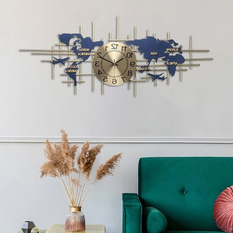 Modern Metal Wall Clock Handmade Iron Frameless World Map Wall Clocks For Home Decoration Silent Clocks for Study Room Office