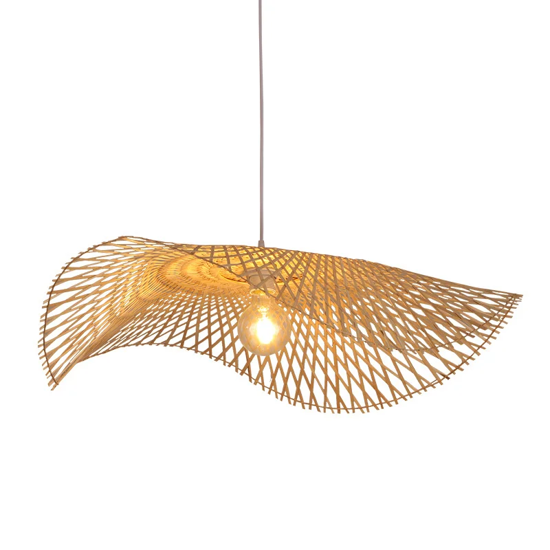 Hitecdad Retro Wicker Hanging Light Country Style Handmade Bamboo Pendant Natural Materials Ceiling Chan
