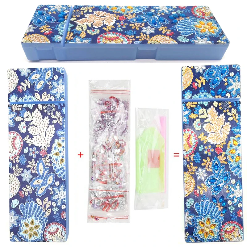 
DIY Mandala Special Shaped Diamond Painting Pencil Case 2 Grids Stationery Storage Box Jewelry Box Diamond Embroidery Kids Gift 