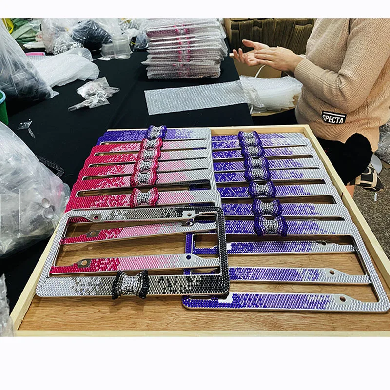 Handmade Bow Cap Covers Diamond License Plate Frame Sparkle Auto Bling Rhinestone Plate Frame Crystals License Plate Frame