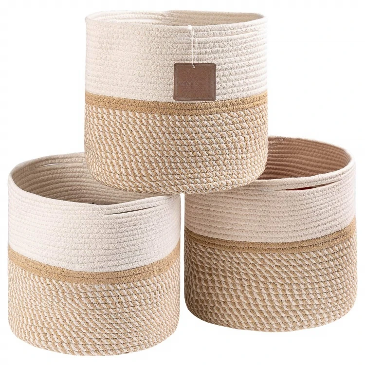 3-Pack Durable Woven Cotton Storage Cube Organizer Bookcases Shelf Fabric Baskets Bins for Organizing