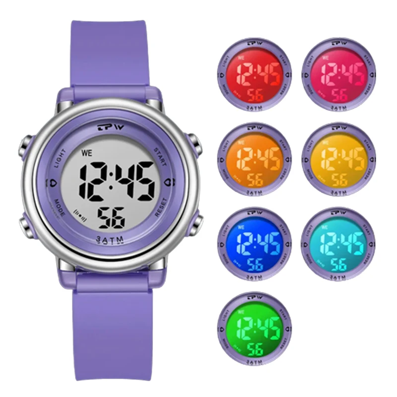 stylish 7 colorful led display students kids 35mm mini case digital watches for boys and girls sport wrist watch