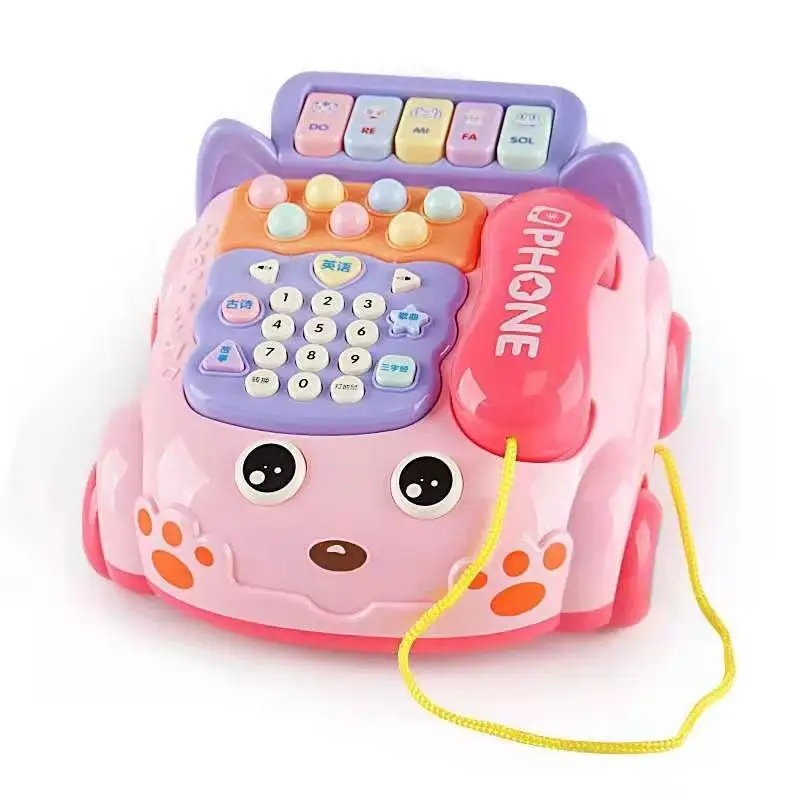 2024 Simulation Baby Telephone Toys Multi-Function Telephone Car Whack-A-Mole Game Cartoon Telephone Bell Pull Line Phone Toys