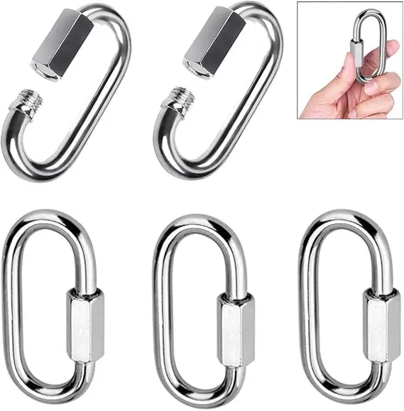 Stainless Steel Quick Link Oval Locking Carabiner Connector for Pet, Backpacks, Key Ring, Dog Leash, Water Bottles