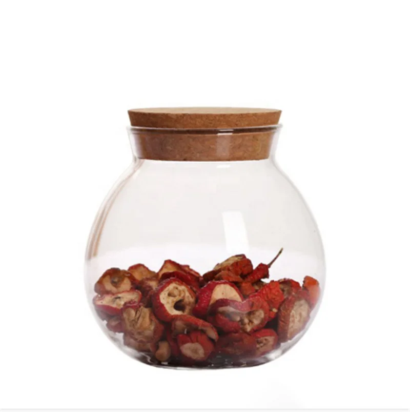 Handblown Borosilicate Glass Jars Transparent Round Cork Sealed