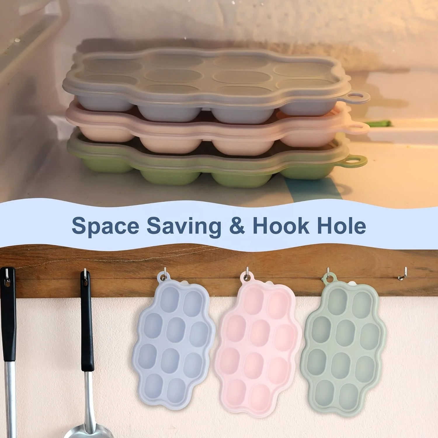 Bpa Free Silicone 10 Holes Baby Food Storage Container Ice Tray Food Freezer Silicone Ice Cube Tray Breastmilk Popsicle Mold