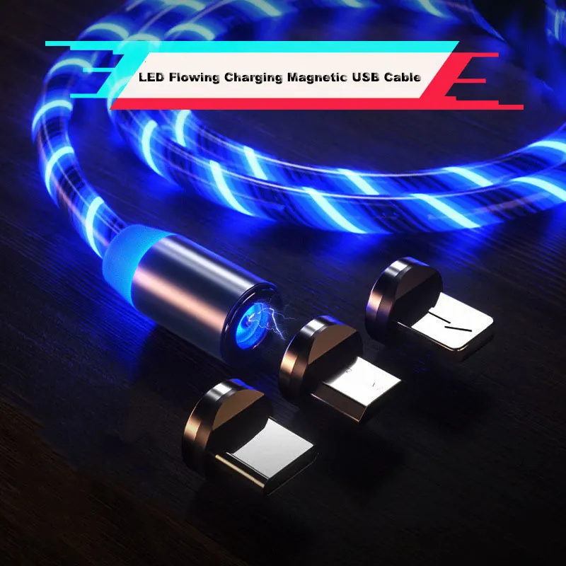  Moq 1 pc Magnetic 3 in Charging USB date Cable Lightning Led android Phone Accessories type c cable fast charging phone