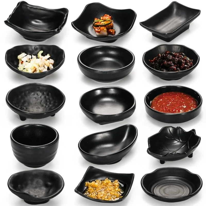 Wholesale Japanese Tableware Appetizer Bowl Melamine Sauce Dish Rectangle Food Plate Melamine Dinnerware Black