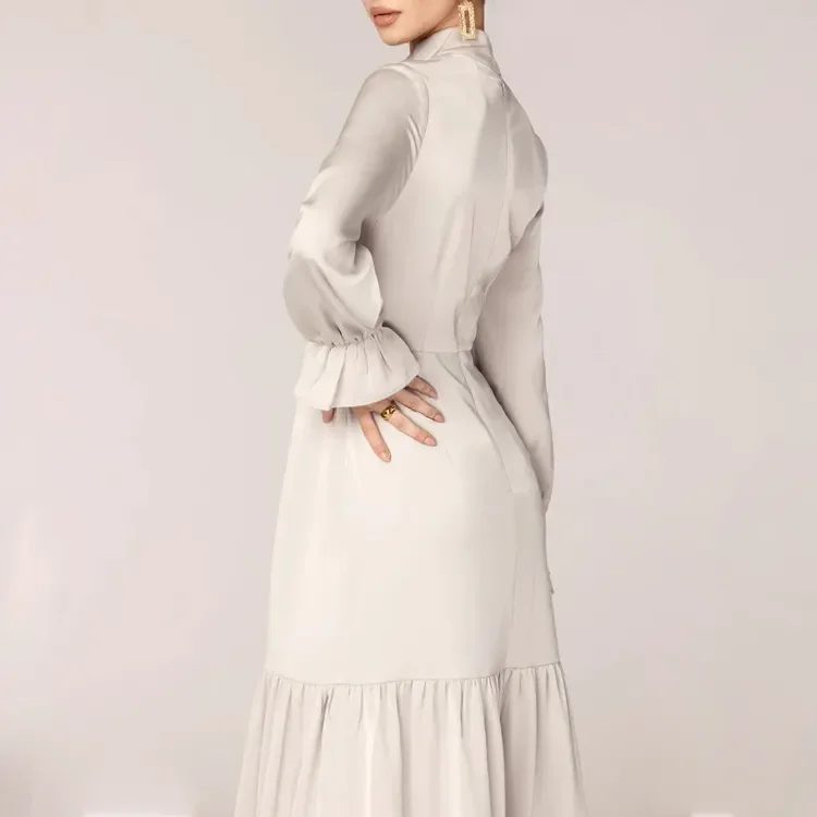 Custom Women summer dress  Manufacturer Solid Color Ladies Elegant Long Sleeve Casual dress for women