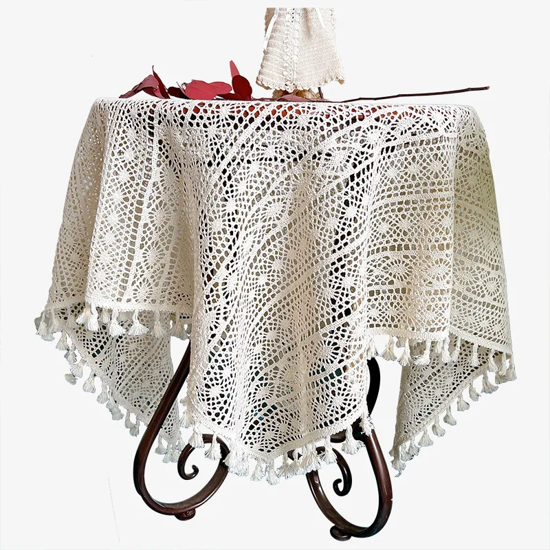 Factory low price hot sale lace hollow out cotton thread Crochet tea table mat  Bedside Table Cover Tablecloth picnic cloth
